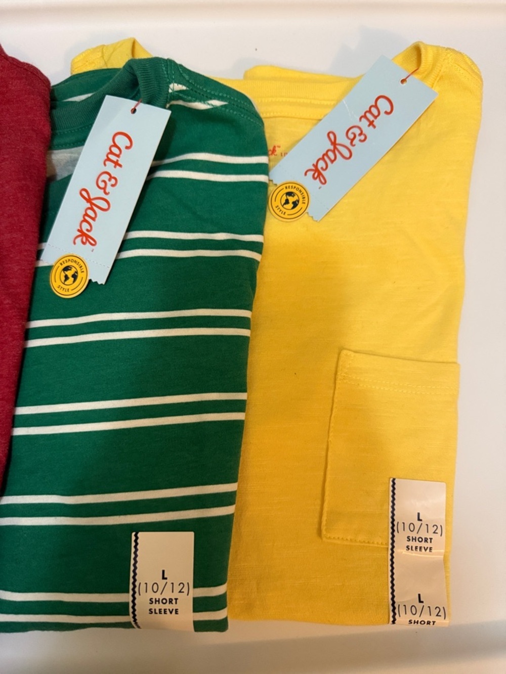 Boys Size L 10/12 Bundle 3 T-Shirts Cat & Jack Graphic Stripe Yellow Green Red - Picture 2 of 3